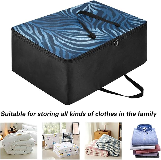 Comforter Storage Bags Large Folding Blanket Organizer Bag with Strong Handles Clear Window Closet Storage Containers for Clothes King Queen Pillows Bedding Quilt Duvet Navy Blue Zebra Print