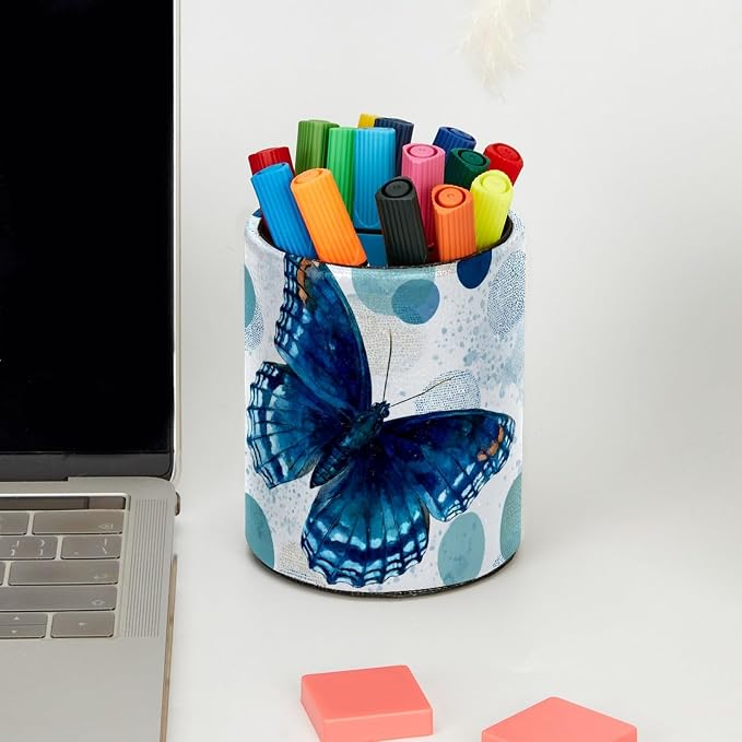 Blue Butterfly Pen Holder, Pencil Cup Marker Brush Holder Desk Storage Case, Desktop Organizer for School Office Home Supplies