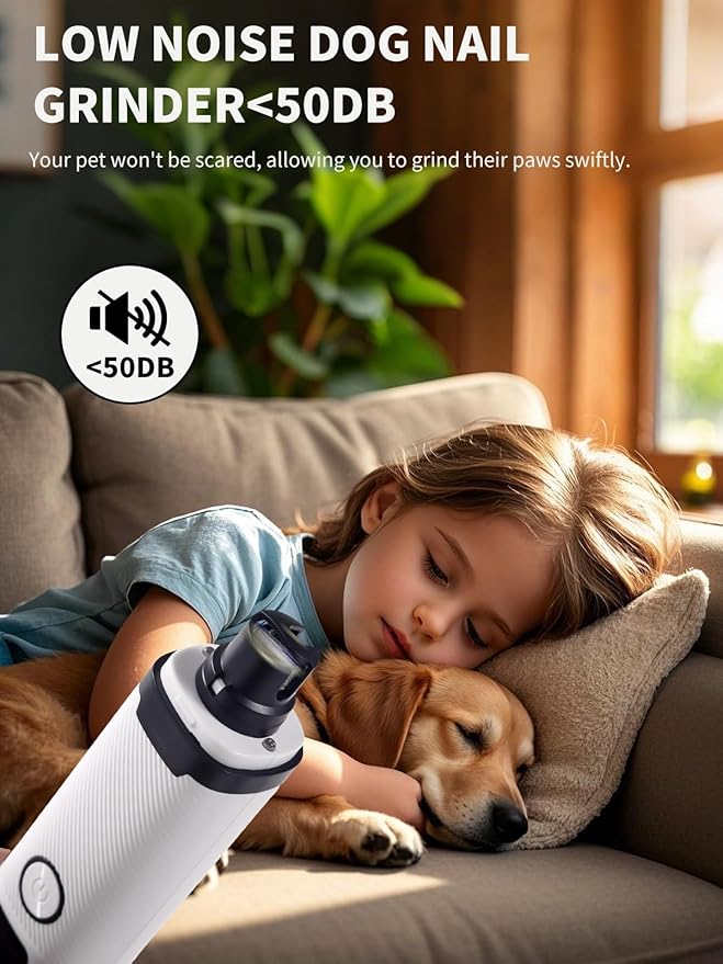New Upgraded Dog Nail Grinder with LED Lights, 3-Speed Electric Rechargeable Pet Nail Trimmer for Small Medium Large Dogs (White)