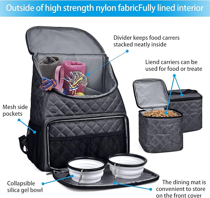 BAGLHER 丨Dog Travel Bag,Airline Approved Pet Supplies Backpack, Dog Travel Backpack with 2 Silicone Collapsible Bowls and 2 Food Baskets.