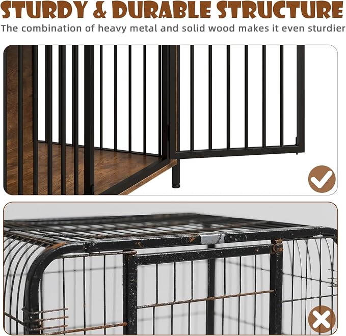 LEMBERI 44 Inch Large Dog Crate Furniture with Storage Drawers, Wooden Dog Kennel Furniture as TV Stand, Decorative Pet Cage Dog House Indoor for Dogs, Brown 2 Pack