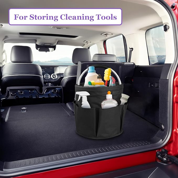 2Pcs 17L Cleaning Caddy with Handle, 600D Oxford Garden Tool Bag,Black+Pink | IHOMAGIC Cleaning Supplies Caddy with 6-Pocket, Water-Resistant Tool Bucket Organizer, Storage Basket for Family, Dorm, Hotel
