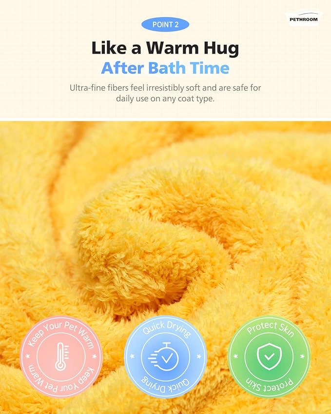 PETHROOM] Portable Pet Towel for Dogs & Cats | Professional Pet Dryer, Super Absorbent & Quick-Drying Dog Dryer | Lightweight, Durable, Ultra-Soft (Small) 8"x 8" (Pack of 2)