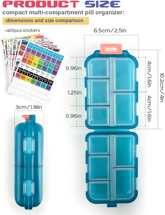 3 Pcs DIY Travel Pill Organizer with Labels Pocket Pharmacy, 3 Pill Box & 420 Medicine Labels, Portable Travel Essentials Mini Pill Container 7 Day Pill Case Storage Vitamin Fish Oil (Set B)