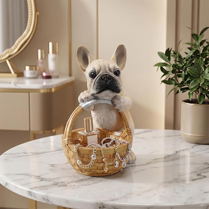 French Bulldog Key Bowl for Entryway Table - Large Capacity Decorative Key Holder Bowl - Weighted Candy Dish for Office Desk, Stable Animal Storage Basket for Home Decor