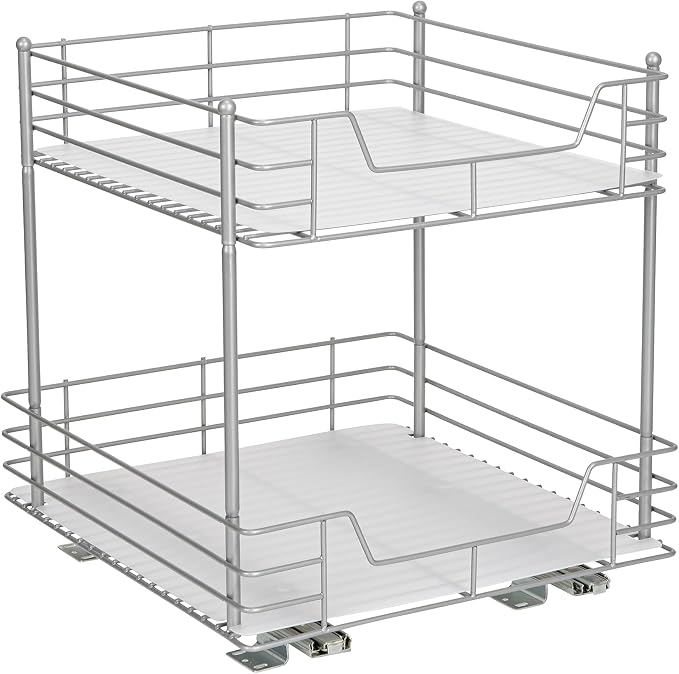 Household Essentials Brushed Steel & Plastic Two-Tier Pantry Organizer, Silver