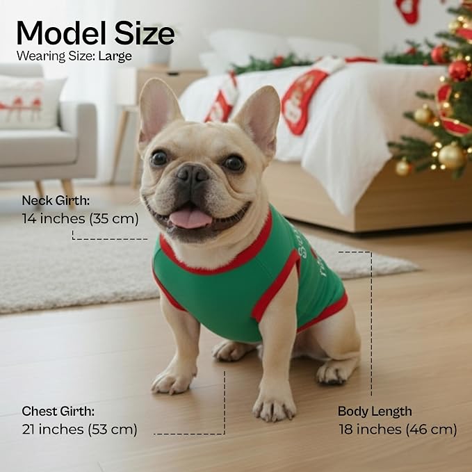 Parisian Pet Dog T-Shirt - Embroidered “Santa’s Little Helper “ Shirt - Lightweight Cotton Dog Christmas Outfit - Sleeveless Christmas Pet Clothes - Shirts for Large Dogs - 2XL