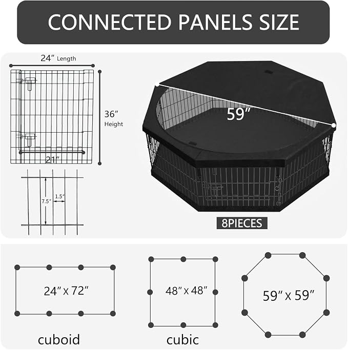 PETIME Foldable Metal Dog Exercise Pen/Pet Puppy Playpen Kennels Yard Fence Indoor/Outdoor 8 Panel 24" W x 36" H with Top Cover and Bottom Pad