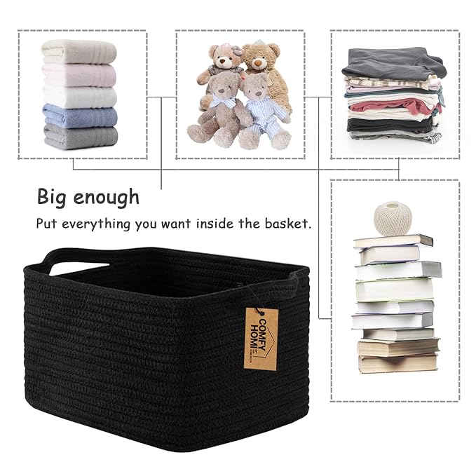COMFY-HOMI 3PACK Cotton Rope Square Basket with Handles for Shelves| Storage|Baby Basket for GIF|Shoe Basket for Organizing|New13.5" x 11" x 9.5" for Living Room
