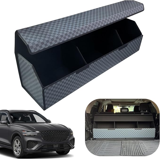 Car Trunk Organizer for For Genesis GV70 - Custom Fit,Easy Installation，Large Space Outdoor Trunk Organizer with Leather,Hook and Loop Fastener,4-Layer Cover,For Genesis GV70 2022-2025
