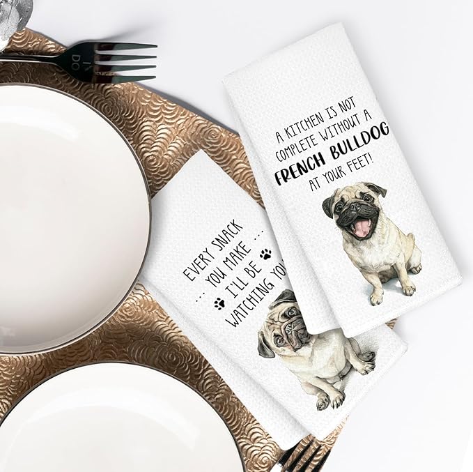 French Bulldog Gifts Kitchen Towels Set of 2, Dog Mom Gifts for Women, French Bulldog Gift for Women Dish Tea Towels for Kitchen, Frenchbulldog Hand Towels, 16x24inch