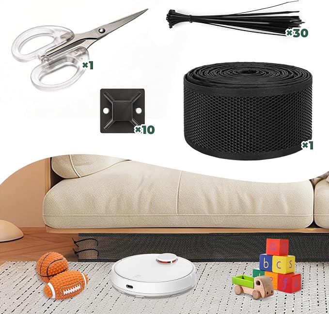 Under Couch Blocker for Pets, 33FT Under Sofa & Bed Blocker Barrier with Cable Ties and Fasteners, Furniture Gap Guard to Stop Toys, Dogs & Cats Going Under Couch Bed