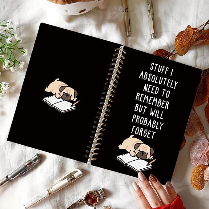 LIANGW Funny Pug Notebook Journal Gifts for Women & Men | Gifts for Pug Lovers Notebooks for Women, Funny Human Resources Gifts for Coworkers, Black Spiral Notebook 5.5x8.3 Inch