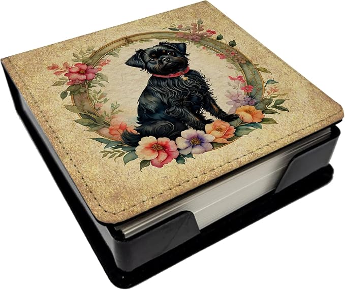 Caroline's Treasures Affenpinscher and Flowers PU Leather Note Paper Holder with Artist-Designed Cover, Desk Accessory, Office Gift