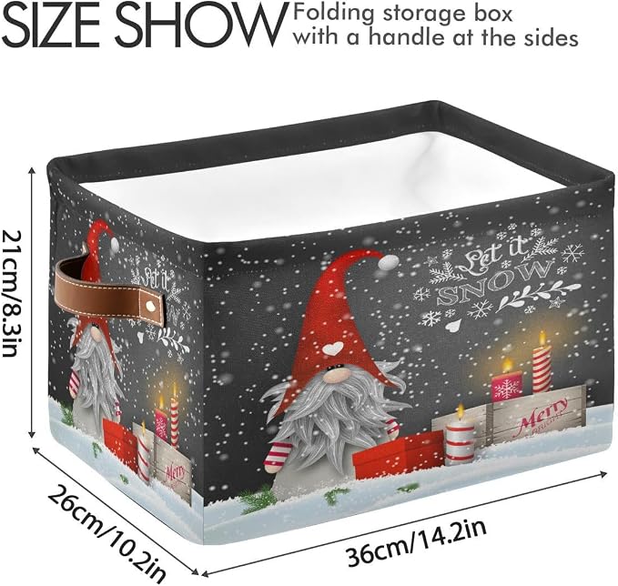 Winter Gnomes Storage Basket Fabric Kitchen Baskets Let it Snow Christmas Decorations Open Home Storage Bins Boxes Foldable Organizer Bag for Toy Book Shelf Closet Baskets 16×12×8 Inches 2 Pack