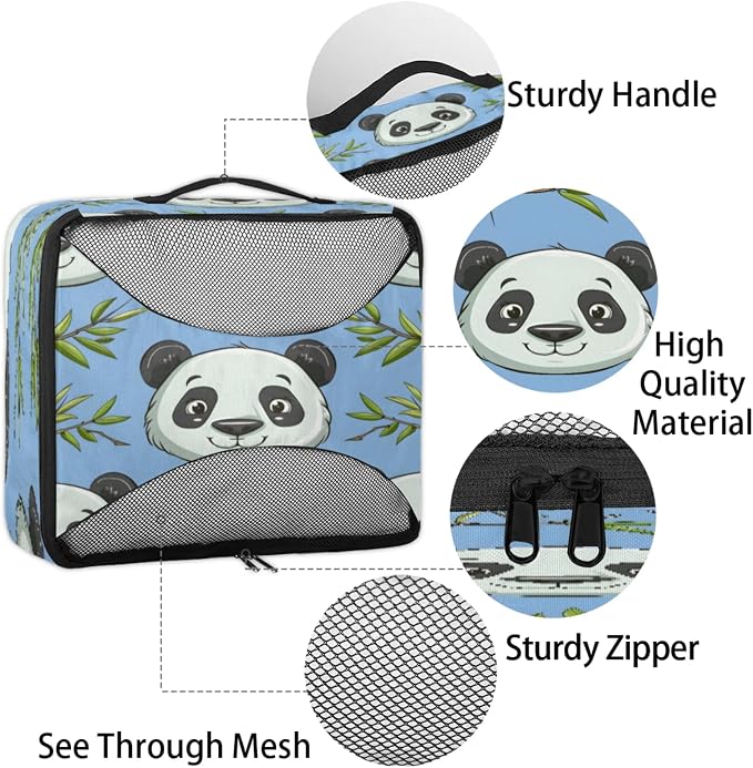 Packing Cubes for Travel, Wild Animal Print Travel Luggage Packing Organizers for Women Men, Large Custom Toiletries Bag for Cosmetics Toiletries, Pandas