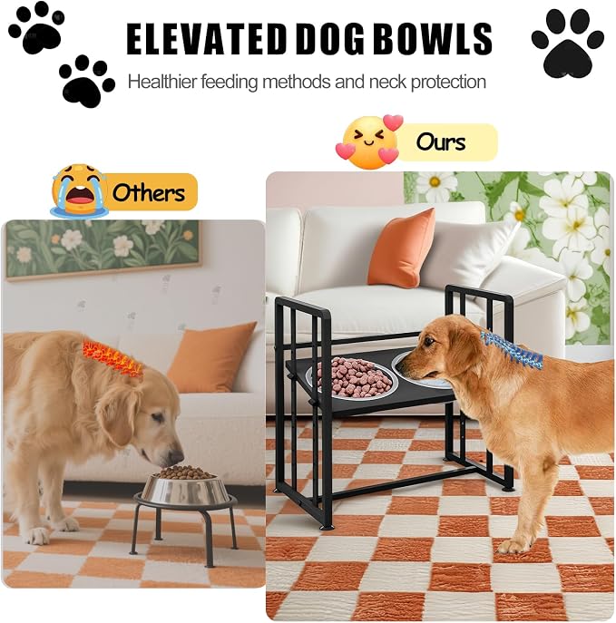 INGIORDAR Elevated Dog Bowls 4 Height Adjustable Dog Feeding Station 2 Bowl | Metal Pet Food Feeder Dish Station Non-Slip Dog Bowl Stand Stainless Steel Food Water Bowl for Medium Large Small Dogs