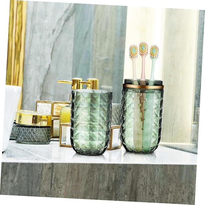 Travel Toothbrush Cup Holder with Lid Reusable PET Green | Covered Brush Case, Portable Organizer for Toiletries, Easy Cleaning, Multipurpose Use, Stylish Design