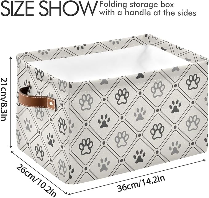 Didi & Hosa Storage Basket Cube Animal Pattern Of Paw Footprint Collapsible Toys Shelf Baskets Bin with Handle Laundry Organizer Storage Box for Home School & Office
