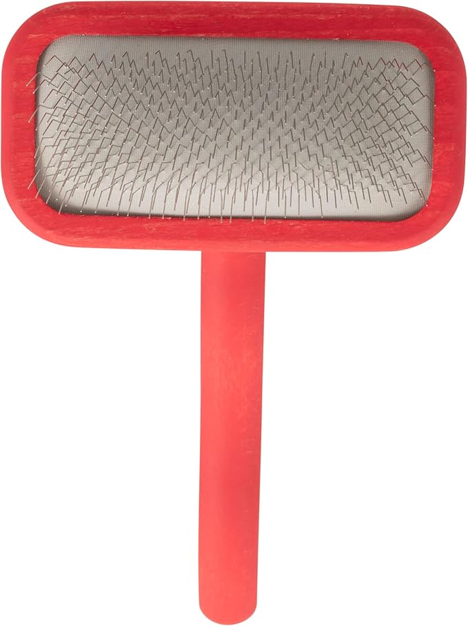 Chris Christensen Mark II Slicker Brush, Groom Like a Professional, Stainless Steel Pins, Lightweight Beech Wood Body, Ground and Polished Tips, Red Small