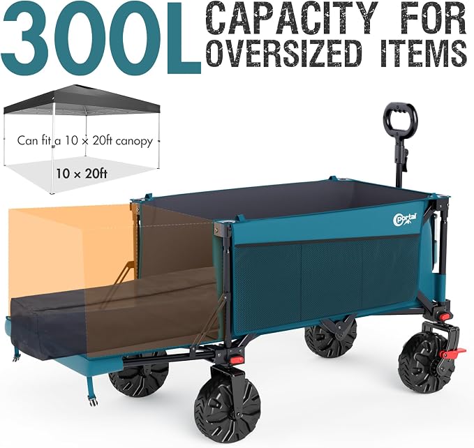 Portal 300L Large Wagons Carts Foldable with Tailgate, 550LB Heavy-Duty Collapsible Beach Wagon with All-Terrain Wheels, Oversized Folding Wagon for Camping, Sports, and Pets | Large Heavy-Duty Collapsible Beach Wagon with All-Terrain Wheels, Oversized...