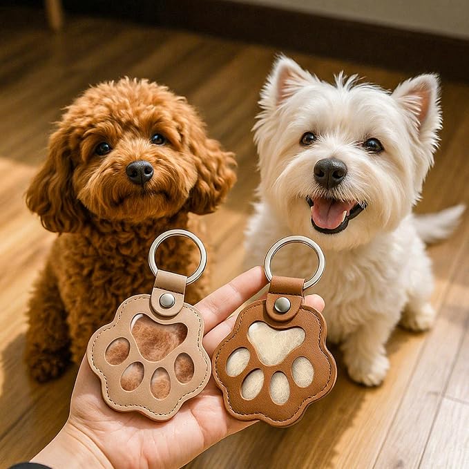 Personalized Pet Memorial Gifts for Dogs - Custom Name Paw-Shaped Leather Keychain, Refillable Keepsake for Bag or Key