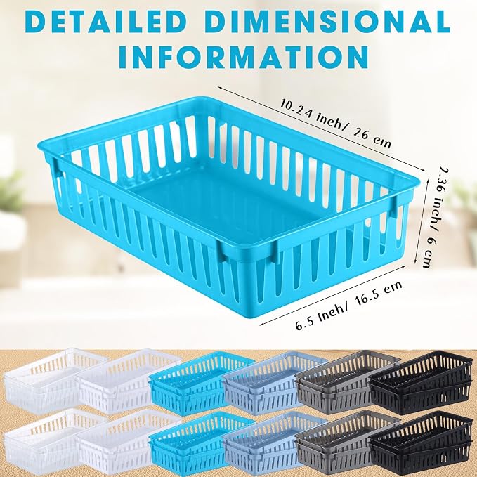 Boao 48 Pieces Plastic Baskets for Organizing 10.24 x 6.5 x 2.36 Inch Rectangular Storage Trays Plastic Organizer Bins Rectangle for Classroom Organization(Mixed Colors)