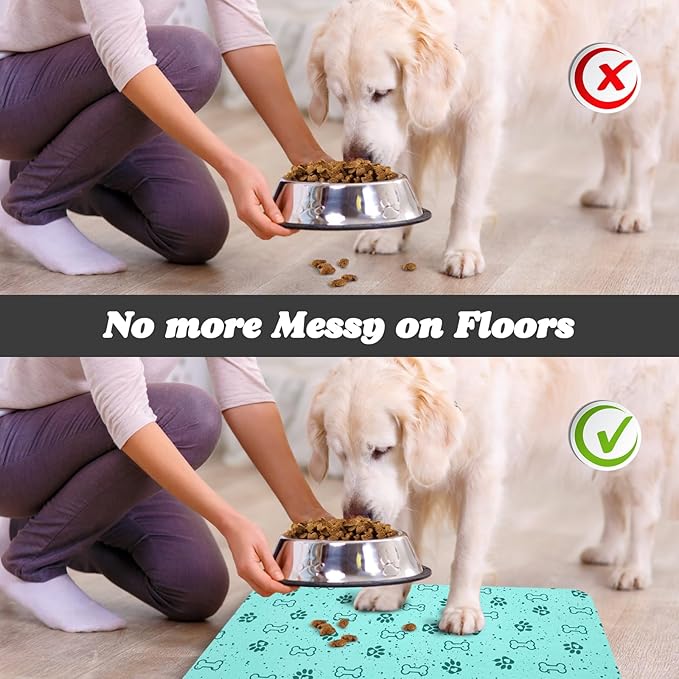Dog Food Mats,Cat Absorbent Water Bowl Feeding Mats Pet Placemats for Food and Water Spot 12 * 20 inch