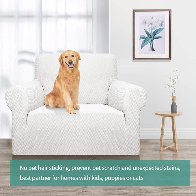 YEMYHOM Couch Cover Latest Jacquard Design High Stretch Sofa Chair Covers for Living Room, Pet Dog Cat Proof Armchair Slipcover Non Slip Magic Elastic Furniture Protector (Small, White)