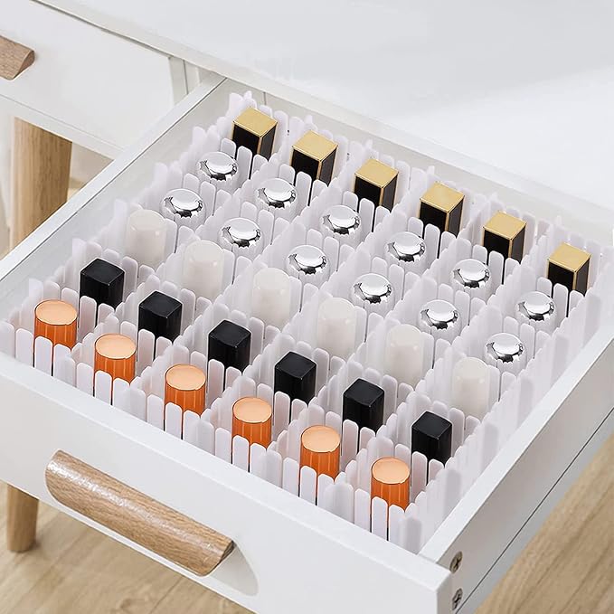 16Pcs Drawer Dividers, Adjustable Drawer Organizer for Socks, White | For Tidying Cutlery, Makeup, Clothes and Dresses in Drawers, Desks and Storage Boxes for Kitchen, Bathroom, Bedroom & Office