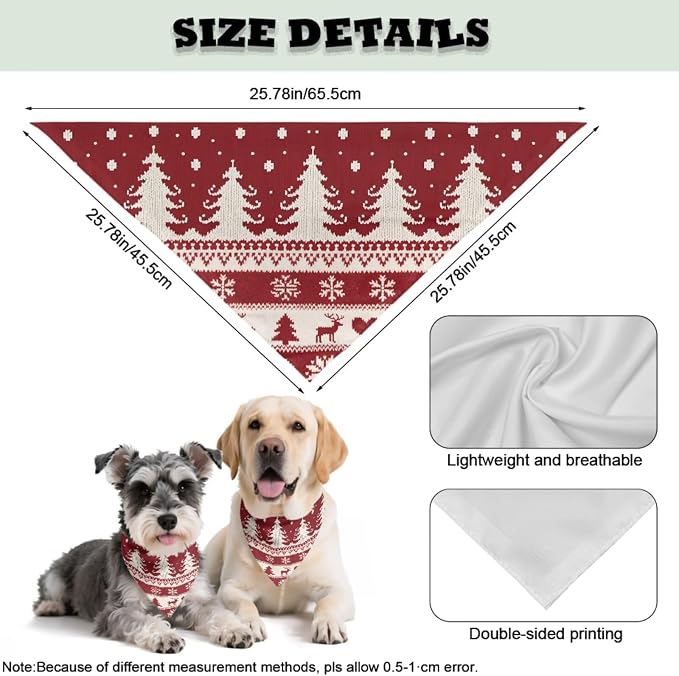 COEQINE Christmas Dog Bandanas Cotton Dogs Accessories with Hair Tie Organizer Travel Cute Xmas Tree Red Western Deer Pattern Dog Bandanas Bulk for Holiday Pet and Owner Matching Outfits