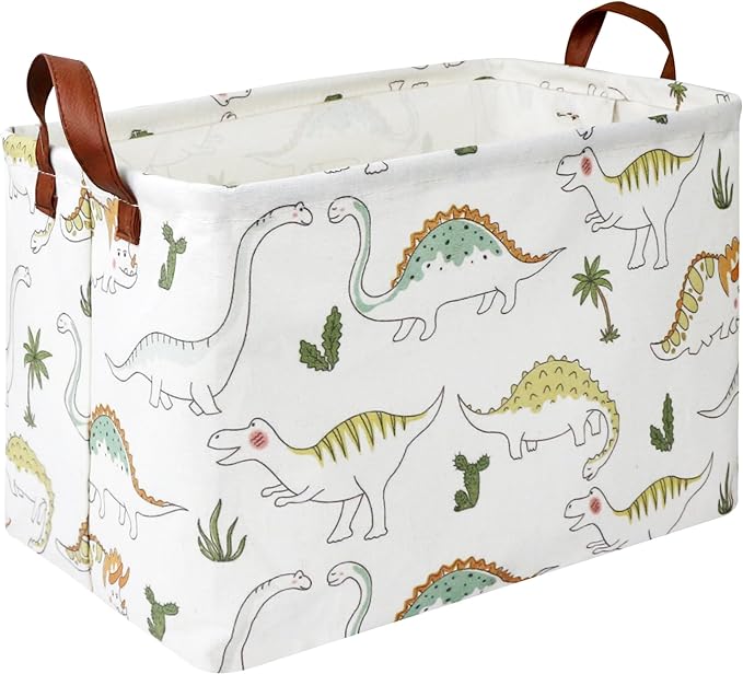 NTAOHAMPER Rectangular Dinosaur Basket, Books Box, Storage Trunk, Gift Basket, Room Decor(Light Dinosaur)