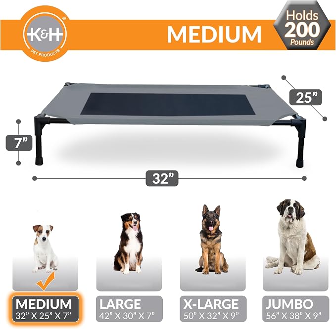 K&H Outdoor Elevated Dog Bed, Cooling Raised Dog Bed, Medium 32x25in, Gray