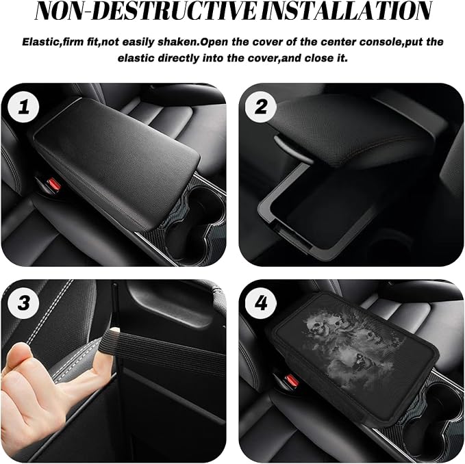 Howilath Center Console Cushion Cover, Non-Slip for Car Armrest | Grey Skull Elastic Band Holds Firmly, No Tools Needed, Protects from Scratches and Stains