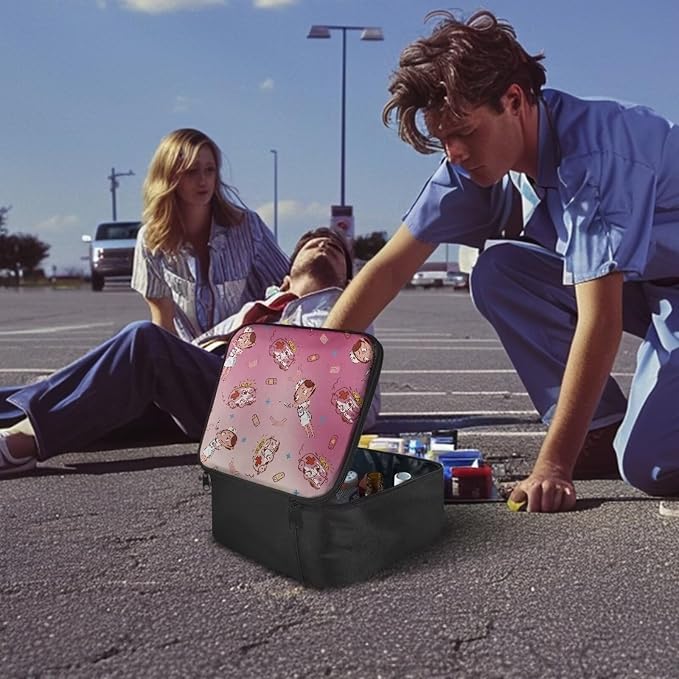 Cute Small First Aid Kit Travel Bag Empty Nurse Gril Medical Bag Empty Travel Medicine Kit Bag Pattern Medical Equipment Bag for Home Outdoor Travel Camping Hiking Pink