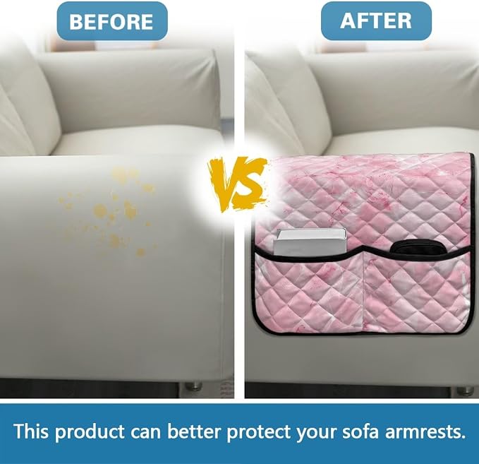 Sofa Arm Rest Covers Couch Arm Covers Stretch Armchair Cover Anti-Stain Sofa Slipcover Office Chair Armrest Protector for Armchair Furniture Protector Pink Marble