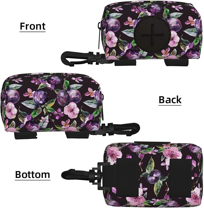 Plums Flower Pet Waste Bag Dispenser 0.2L | Portable Dog Poop Holder Waste Bag With Zipper Park Doggy Walking Accessory