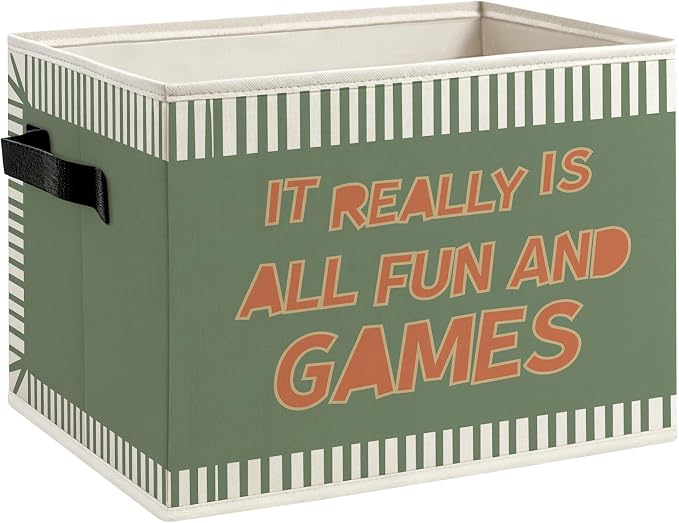 Retro Kids Playroom Foldable Storage Bins Box with Handles, It Really Is All Fun and Games Decorative Storage Boxes Baskets Toybox Organizer for Kids Boy Girl Nursery Room Bedroom Playroom