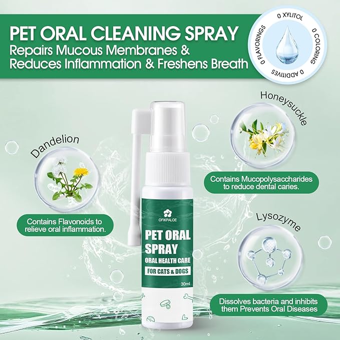 Dog Teeth Cleaning Kit with Pet Oral Spray, Dog Dental Care-Plaque Remover for Teeth, Cleans and Relieves Tooth Sensitivity, Universal for Dogs & Cats, Dark Green