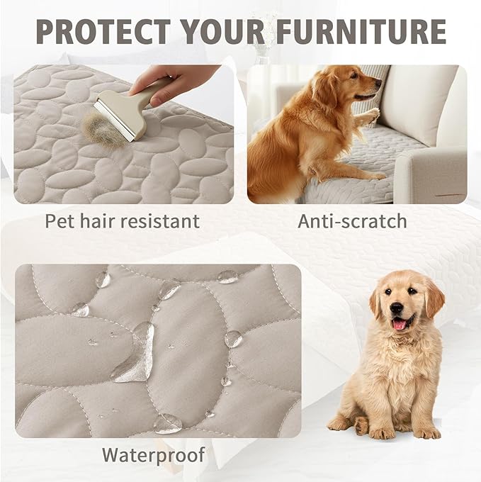 Ameritex Waterproof Pet Bed Cover Anti-Slip Dog Bed Blanket for Sofa and Furniture Waterproof New Pattern Design (Khaki, 82x120 Inch (Pack of 1))