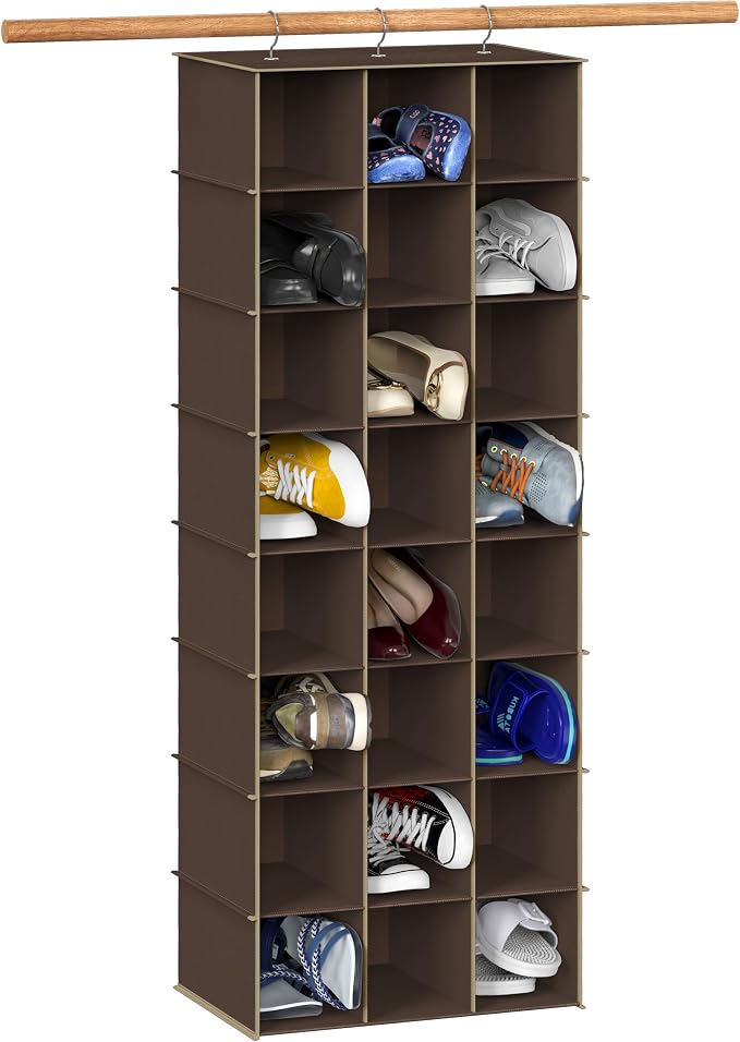 Simple Houseware 24 Section Shelves Hanging Shoes Organizer, Brown | 3 Metal Hooks, 8 Tier, Holds Up to 24 lbs