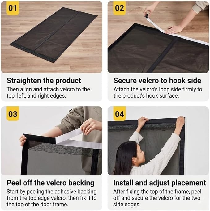 Magnetic Fiberglass Mesh Window Screen Washable, Hook and Loop Window Screen Magnetic Closure for Bedroom Kitchen Temporary, Keep Bugs Out Pet Protection Self-Adhesive Screen(White,43x63in)