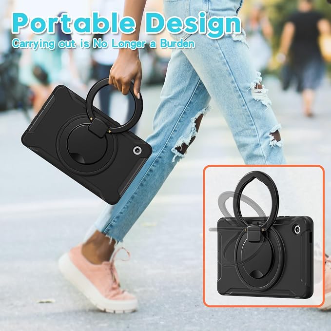 Heavy Duty Shockproof Case for Samsung Galaxy Tab A11 8.7 Inch 2025 (Model: SM-X133/X135/X135F) - with 360° Rotating Stand Handle, Built-in Screen Protector,Kid-Friendly Protective Cover (Black)