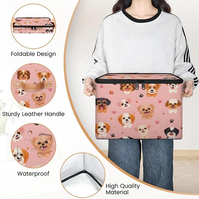 Storage Bins with Zipper Lid and Handle, 14.2 x 10.2 x 10.4" Guard Dog Storage Basket Stackable Foldable Storage Boxes Collapsible Storage Cubes Closet Organizers, 2PCS