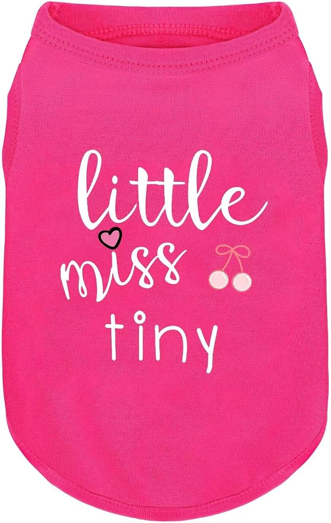 Pink Cotton Dog Shirt with 'Little Miss Tiny' Print, Soft & Breathable Pet Apparel for Small to Large Dogs, All-Season Sleeveless Vest, Cute and Comfortable Dog Outfit.Pink CherryXXL