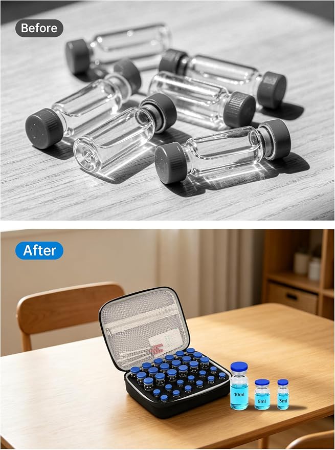 Peptide Case for Fridge & Insulin Travel Case, Adjustable 30-Slot Diabetes Care Supply Holder for 3ml/5ml/10ml Vials, Peptide Vials Storage Kit for Syringes, Alcohol Pads & Diabetic Essentials