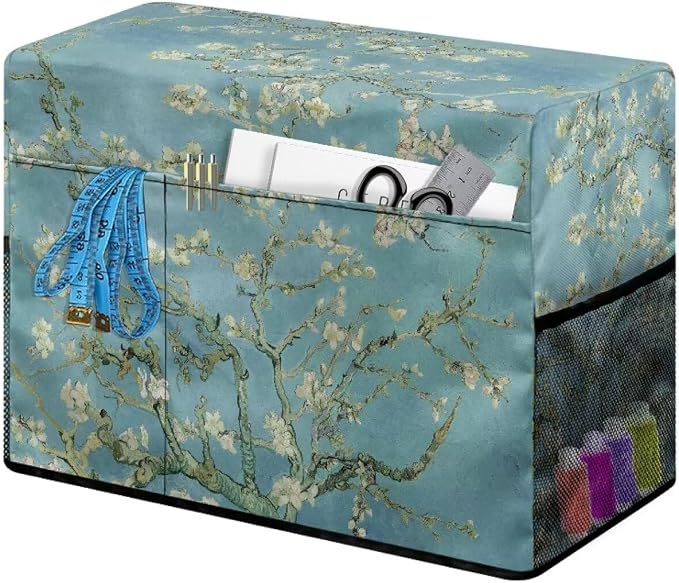 Elegant Apricot Blossom Sewing Machine Cover with Storage Pocket,Enhance Your Sewing Experience with Artistic Flair, Duty, Dust & Pet Hair Protection, Fits Brother, Singer, Janome