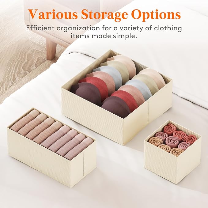 Lifewit Drawer Organizer Clothes for Closet, Khaki, 16 Pack | 3 Sizes Underwear Wardrobe Drawer Dividers, Fabric Foldable Dresser Storage Organizer Bins for Sock, Bra, Lingerie, Undies