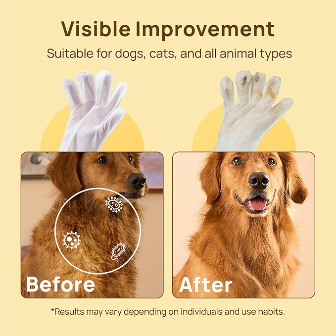 HICC PET Cleaning Deodorizing Glove Wipes for Dogs & Cats, Vet Recommended Hypoallergenic Hydrating & Nourish Fur Pet Grooming Glove Wipes, Pet Bathing Wipes for Horse Coat Care, 6pcs Rose Scent