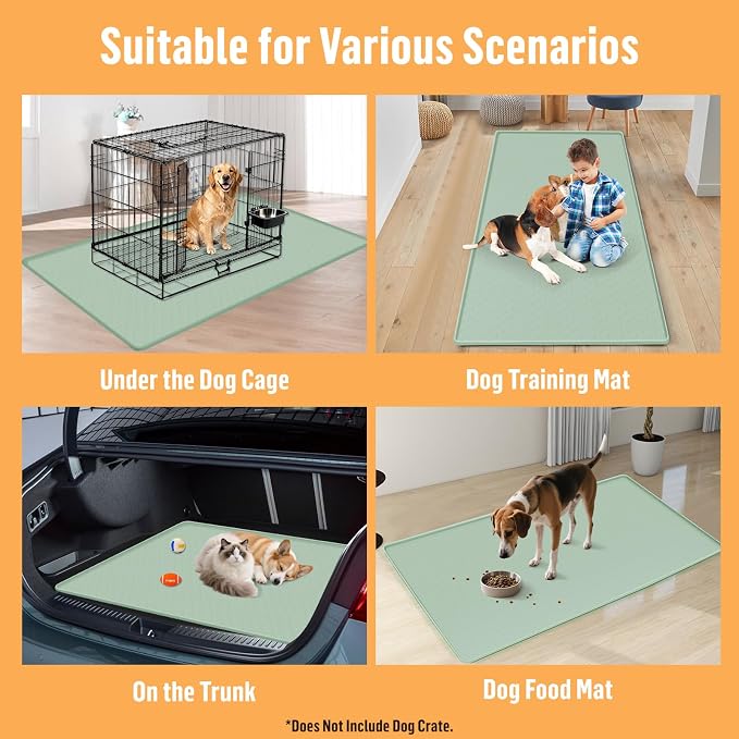 Silicone Dog Bed Mat 51"x 25.6" Crate Mat for Dog Cages, Green | Extra Large Kennel Mat with Raised Edge, Washable, Leakproof, Waterproof Dog Mat for Crate, Dog Floor Mat to Protect Floors